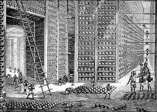 The stacking room of the opium factory at Patna, Bihar, from the Graphic of June 1882.