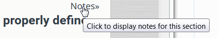 Hyperlink showing that a section has notes